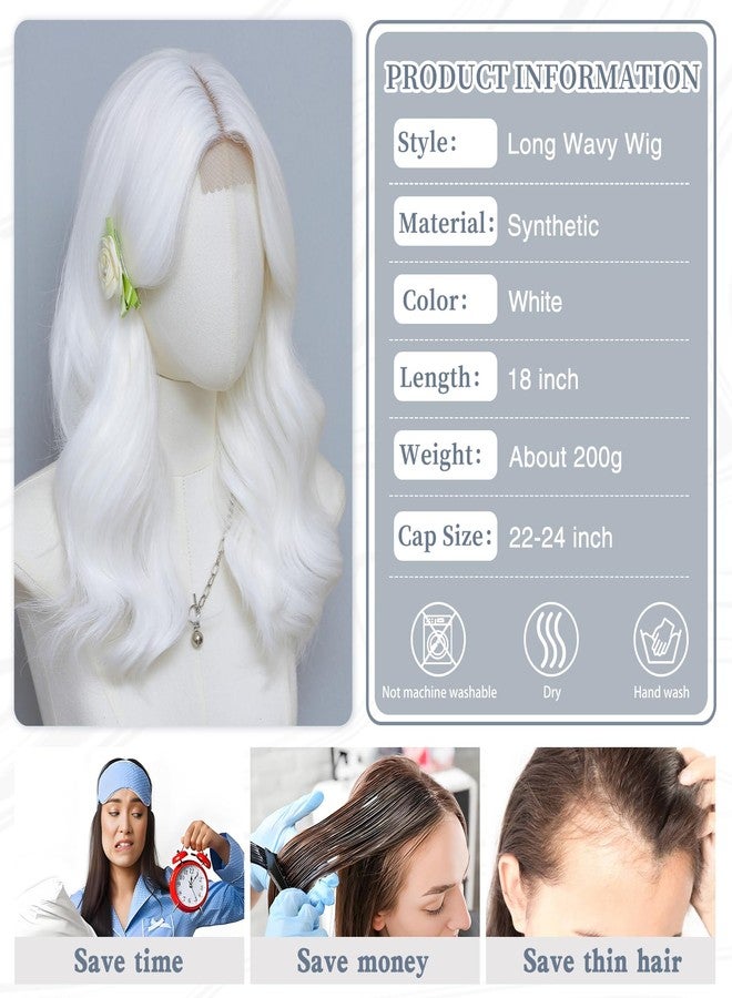 MORICA White Wigs for Women 18 Inch Middle Part Medium Length Short Curly Wavy Wigs,Natural Synthetic Hair Womens Wigs for Daily Party/Halloween Use（18inch，White） - Image 2